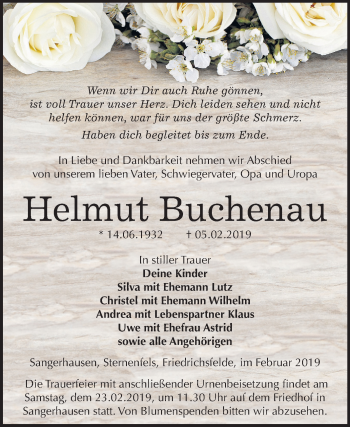 Traueranzeige von Helmut Buchenau von Mitteldeutsche Zeitung Sangerhausen
