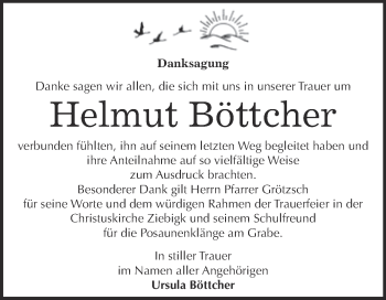 Traueranzeige von Helmut Böttcher von WVG - Wochenspiegel Dessau / Köthen