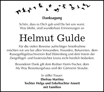 Traueranzeige von Helmut Gulde von Mitteldeutsche Zeitung Merseburg/Querfurt