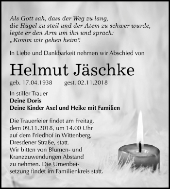Traueranzeige von Helmut Jäschke von Mitteldeutsche Zeitung Wittenberg