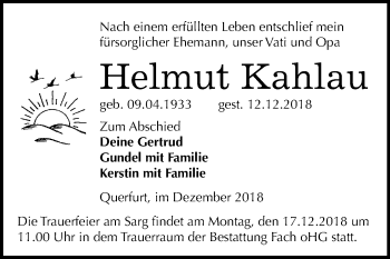 Traueranzeige von Helmut Kahlau von Mitteldeutsche Zeitung Merseburg/Querfurt