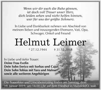 Traueranzeige von Helmut Leimer von Mitteldeutsche Zeitung Aschersleben
