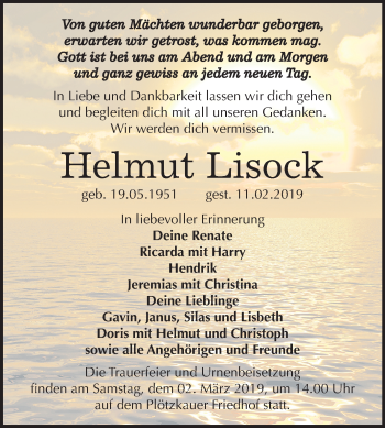 Traueranzeige von Helmut Lisock von Mitteldeutsche Zeitung Bernburg