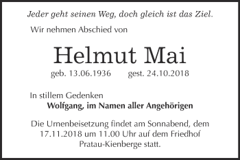 Traueranzeige von Helmut Mai von WVG - Wochenspiegel Wittenberg