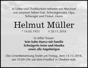 Traueranzeige von Helmut Müller von Mitteldeutsche Zeitung Weißenfels