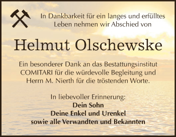 Traueranzeige von Helmut Olschewske von WVG - Wochenspiegel NMB / WSF / ZTZ