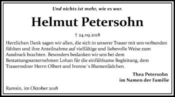 Traueranzeige von Helmut Petersohn von Mitteldeutsche Zeitung Bitterfeld