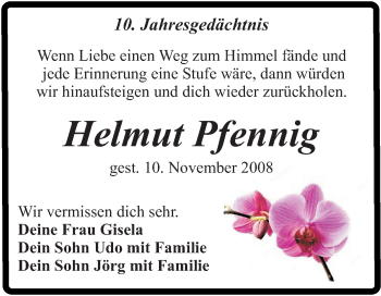 Traueranzeige von Helmut Pfennig von Mitteldeutsche Zeitung Naumburg/Nebra