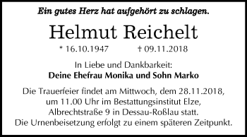 Traueranzeige von Helmut Reichelt von WVG - Wochenspiegel Dessau / Köthen