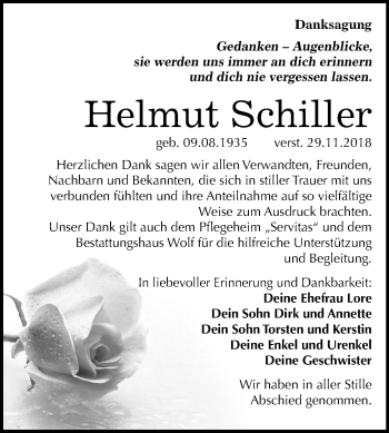 Traueranzeige von Helmut Schiller von Mitteldeutsche Zeitung Weißenfels
