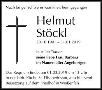 Traueranzeige von Helmut Stöckl von Mitteldeutsche Zeitung