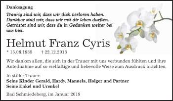 Traueranzeige von Helmut Franz Cyris von WVG - Wochenspiegel Wittenberg