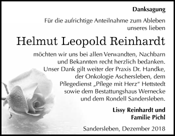 Traueranzeige von Helmut Leopold Reinhardt von Super Sonntag SGH Mansf. Land
