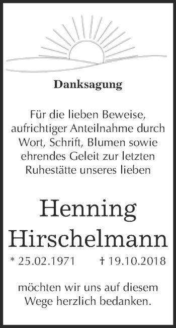 Traueranzeige von Henning Hirschelmann von Super Sonntag Dessau / Köthen