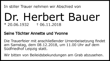Traueranzeige von Herbert Bauer von Mitteldeutsche Zeitung Merseburg/Querfurt