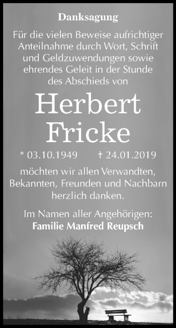 Traueranzeige von Herbert Fricke von Mitteldeutsche Zeitung Dessau-Roßlau