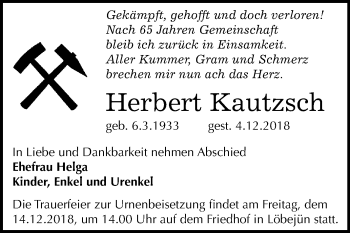 Traueranzeige von Herbert Kautzsch von Mitteldeutsche Zeitung Halle/Saalkreis