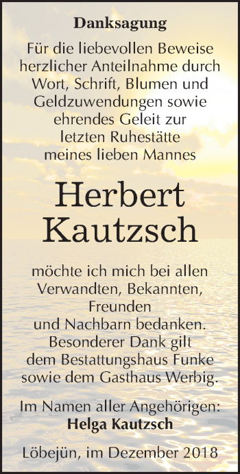 Traueranzeige von Herbert Kautzsch von Mitteldeutsche Zeitung Halle/Saalkreis