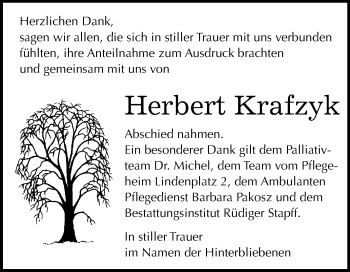 Traueranzeige von Herbert Krafzyk von Mitteldeutsche Zeitung Aschersleben