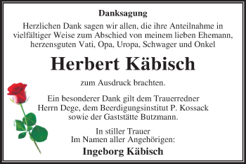 Traueranzeige von Herbert Käbisch von Mitteldeutsche Zeitung Dessau-Roßlau