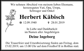Traueranzeige von Herbert Käbisch von WVG - Wochenspiegel Dessau / Köthen