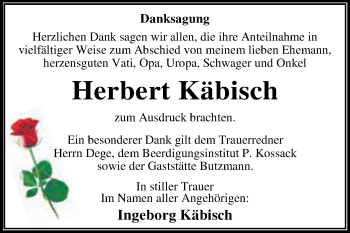 Traueranzeige von Herbert Käbisch von WVG - Wochenspiegel Dessau / Köthen