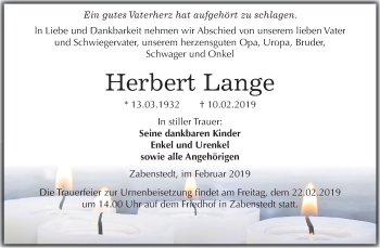Traueranzeige von Herbert Lange von Mitteldeutsche Zeitung