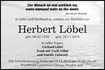 Traueranzeige von Herbert Löbel von Mitteldeutsche Zeitung Bitterfeld