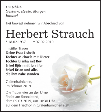 Traueranzeige von Herbert Strauch von Mitteldeutsche Zeitung