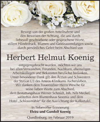 Traueranzeige von Herbert Helmut Koenig von Mitteldeutsche Zeitung Quedlinburg