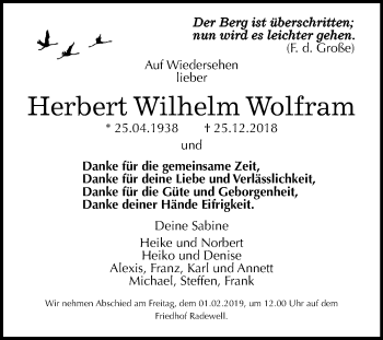 Traueranzeige von Herbert Wilhelm Wolfram von Mitteldeutsche Zeitung Halle/Saalkreis