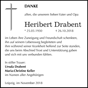 Traueranzeige von Heribert Drabent von WVG - Wochenspiegel Dessau / Köthen