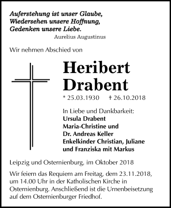 Traueranzeige von Heribert Drabent von Mitteldeutsche Zeitung Köthen