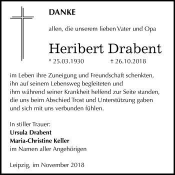 Traueranzeige von Heribert Drabent von Mitteldeutsche Zeitung Köthen