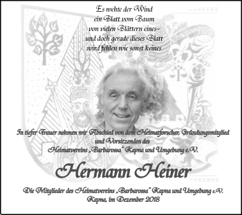 Traueranzeige von Hermann Heiner von Mitteldeutsche Zeitung Zeitz