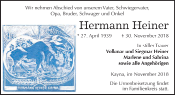 Traueranzeige von Hermann Heiner von Super Sonntag Zeitz