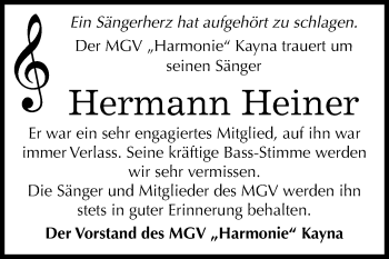 Traueranzeige von Hermann Heiner von Mitteldeutsche Zeitung Zeitz
