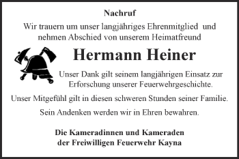 Traueranzeige von Hermann Heiner von Super Sonntag Zeitz