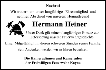 Traueranzeige von Hermann Heiner von Mitteldeutsche Zeitung Zeitz