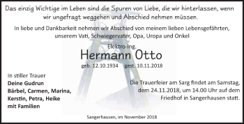 Traueranzeige von Hermann Otto von Super Sonntag SGH Mansf. Land