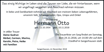 Traueranzeige von Hermann Otto von Mitteldeutsche Zeitung Sangerhausen