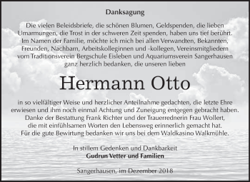 Traueranzeige von Hermann Otto von Super Sonntag SGH Mansf. Land
