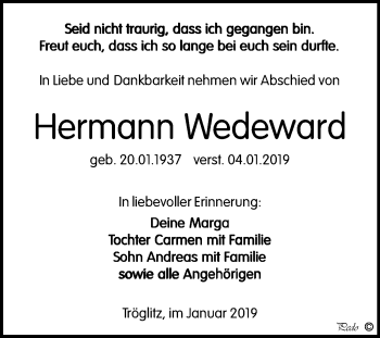 Traueranzeige von Hermann Wedeward von Mitteldeutsche Zeitung Zeitz