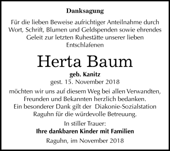 Traueranzeige von Herta Baum von Mitteldeutsche Zeitung Bitterfeld