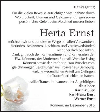 Traueranzeige von Herta Ernst von Mitteldeutsche Zeitung Bernburg