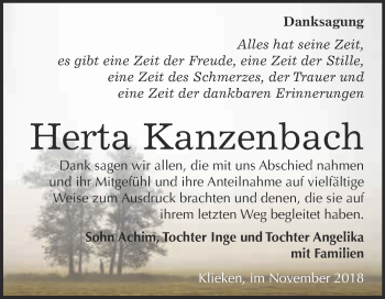 Traueranzeige von Herta Kanzenbach von Super Sonntag Wittenberg