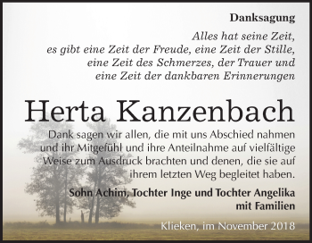 Traueranzeige von Herta Kanzenbach von Mitteldeutsche Zeitung Wittenberg