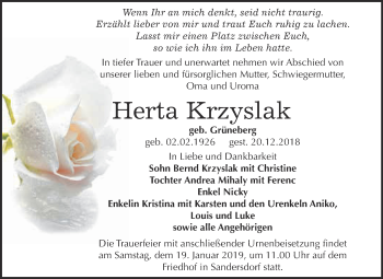 Traueranzeige von Herta Krzyslak von WVG - Wochenspiegel Bitterfeld