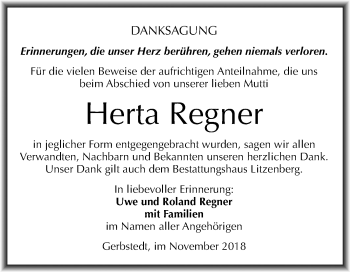 Traueranzeige von Herta Regner von Mitteldeutsche Zeitung Aschersleben