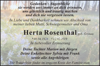 Traueranzeige von Herta Rosenthal von Mitteldeutsche Zeitung Dessau-Roßlau